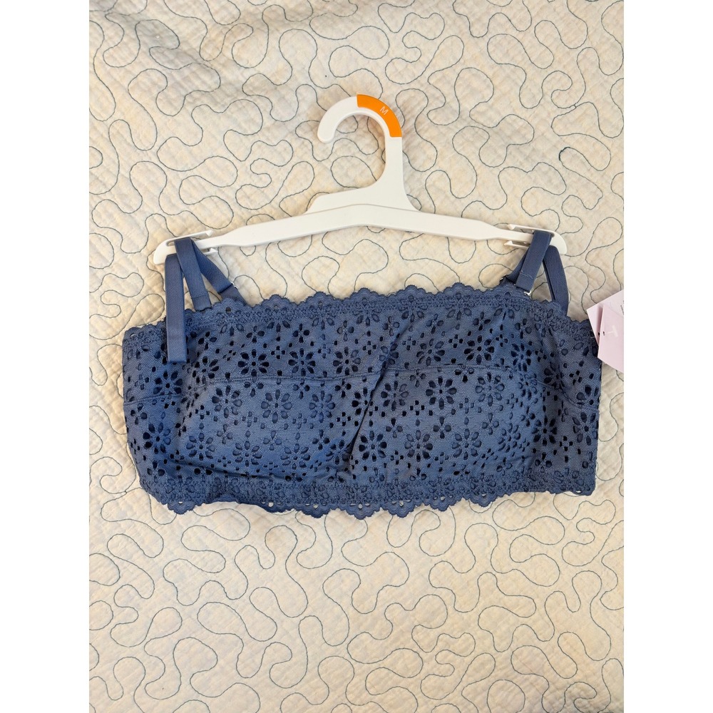 Auden Womens Lace Wirefree Bralette Dusty Blue Removable Pads Medium‎